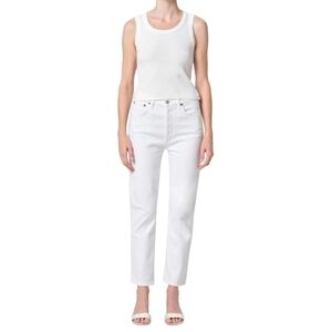 Agolde Riley Crop Jeans in white Flawed high-rise straight leg some stretch